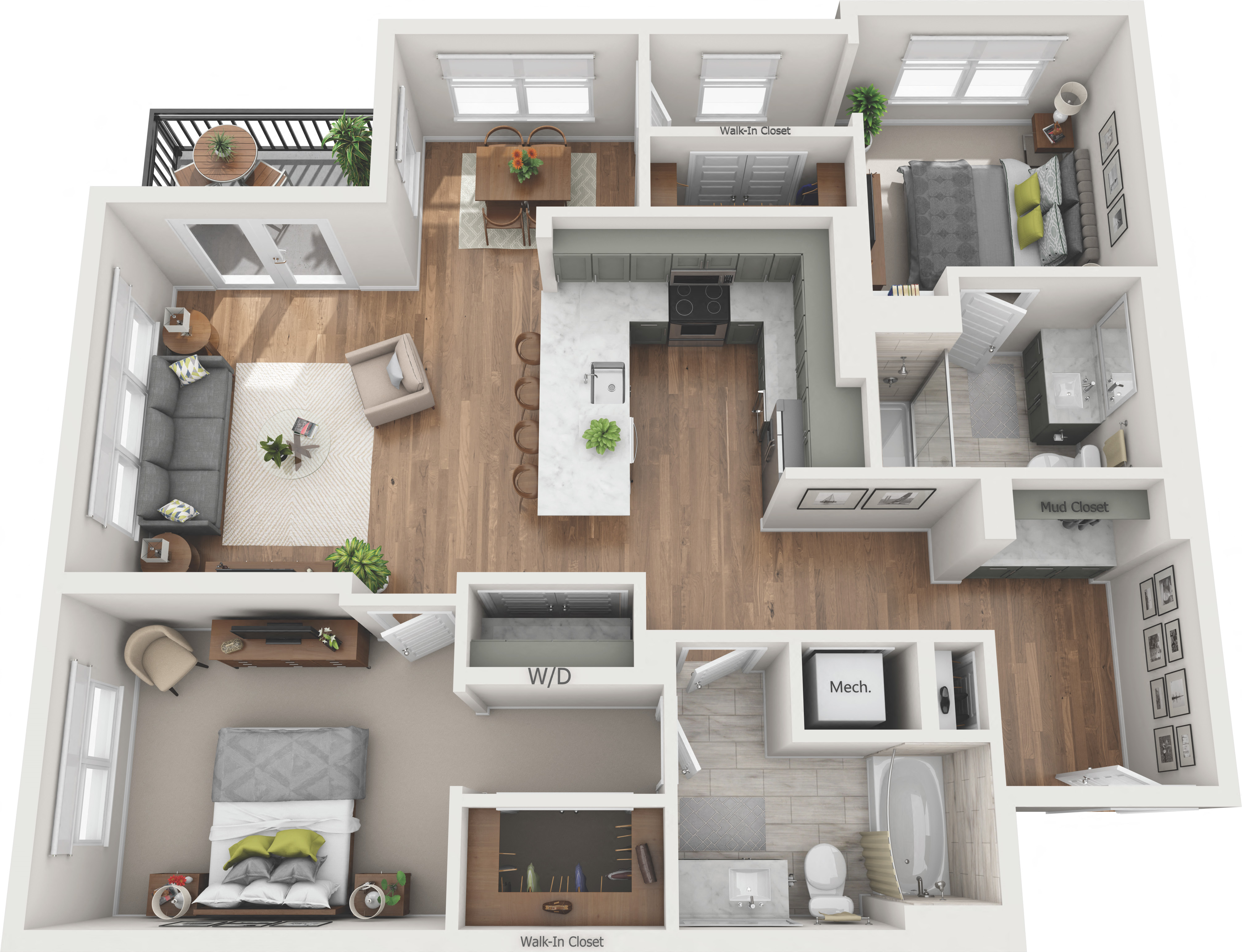Floor plan for 2 beds, 2 baths, 1207 sqft